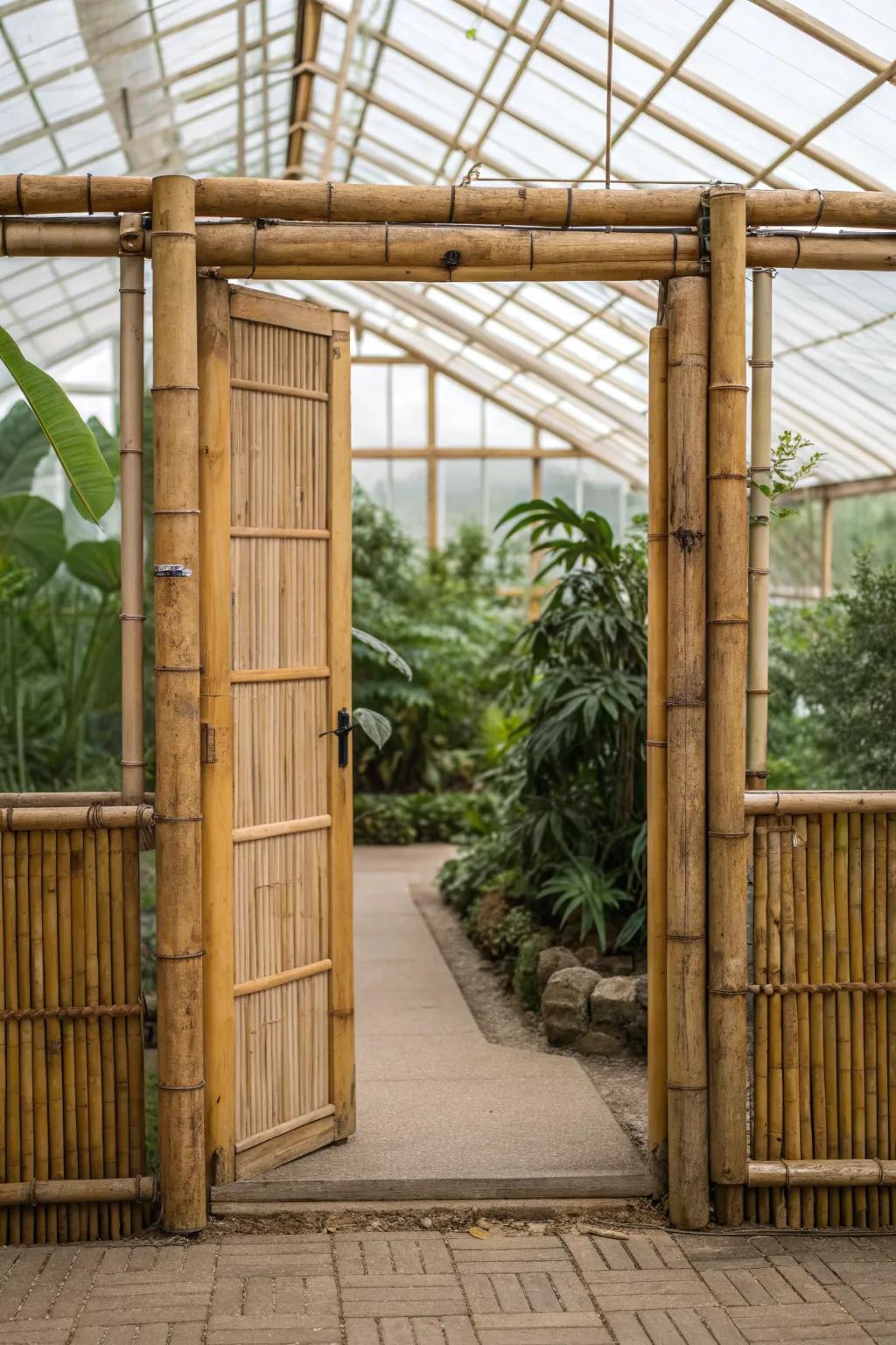 Introduce natural beauty with bamboo greenhouse doors.