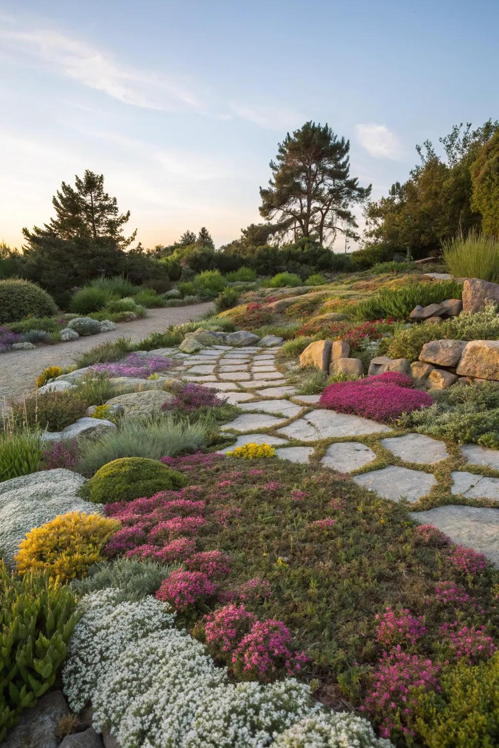 Mixing ground covers creates a stunning mosaic effect in gardens.