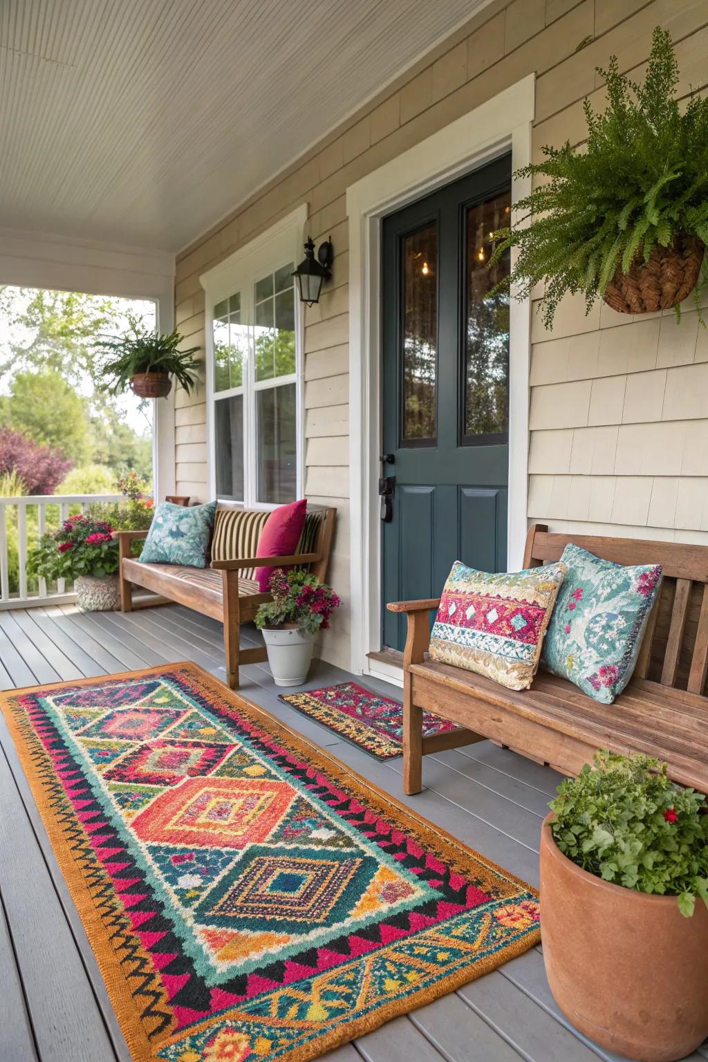 Outdoor rugs add warmth and style to your porch.