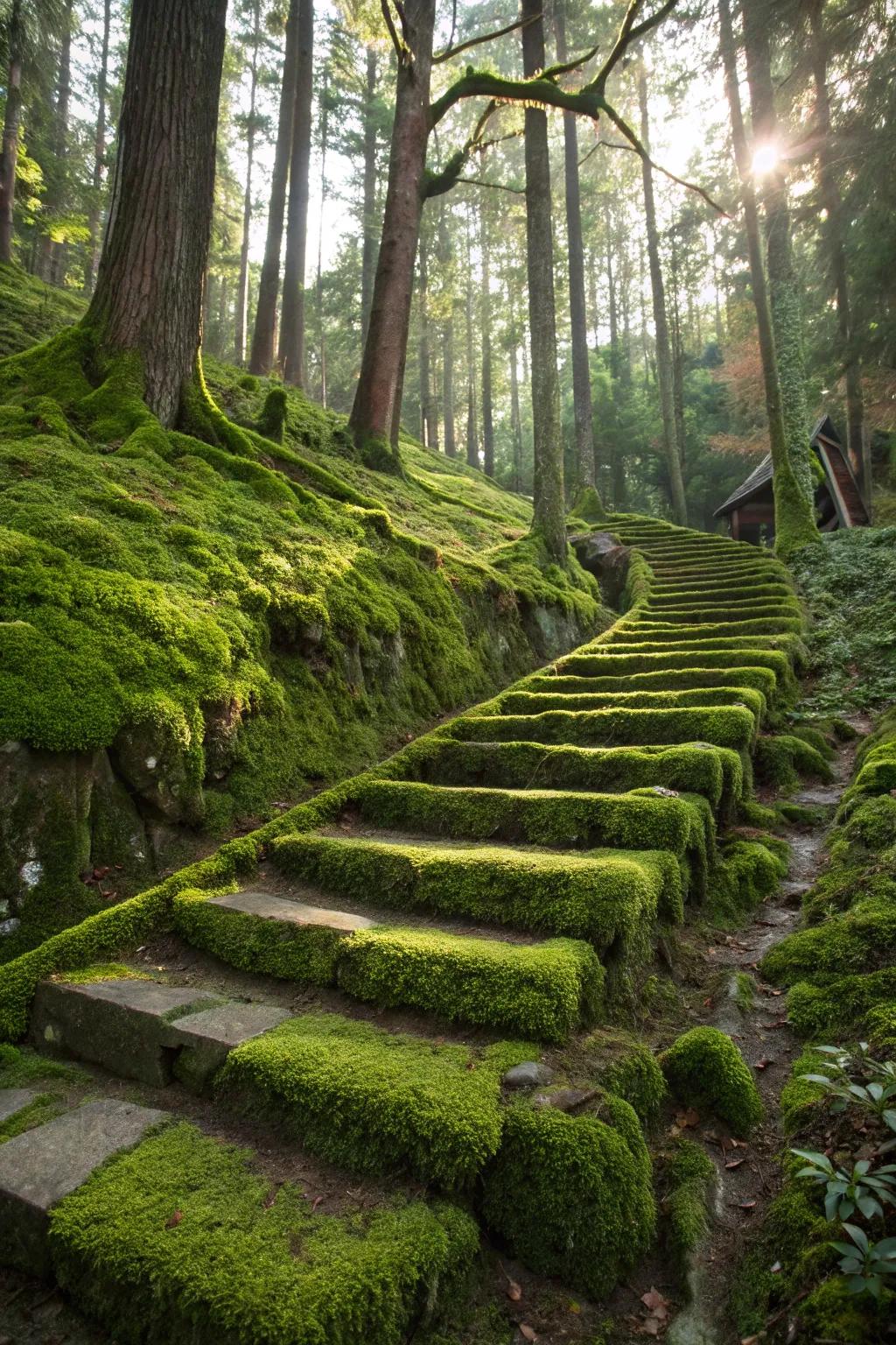 Moss-covered steps with a fairy-tale feel