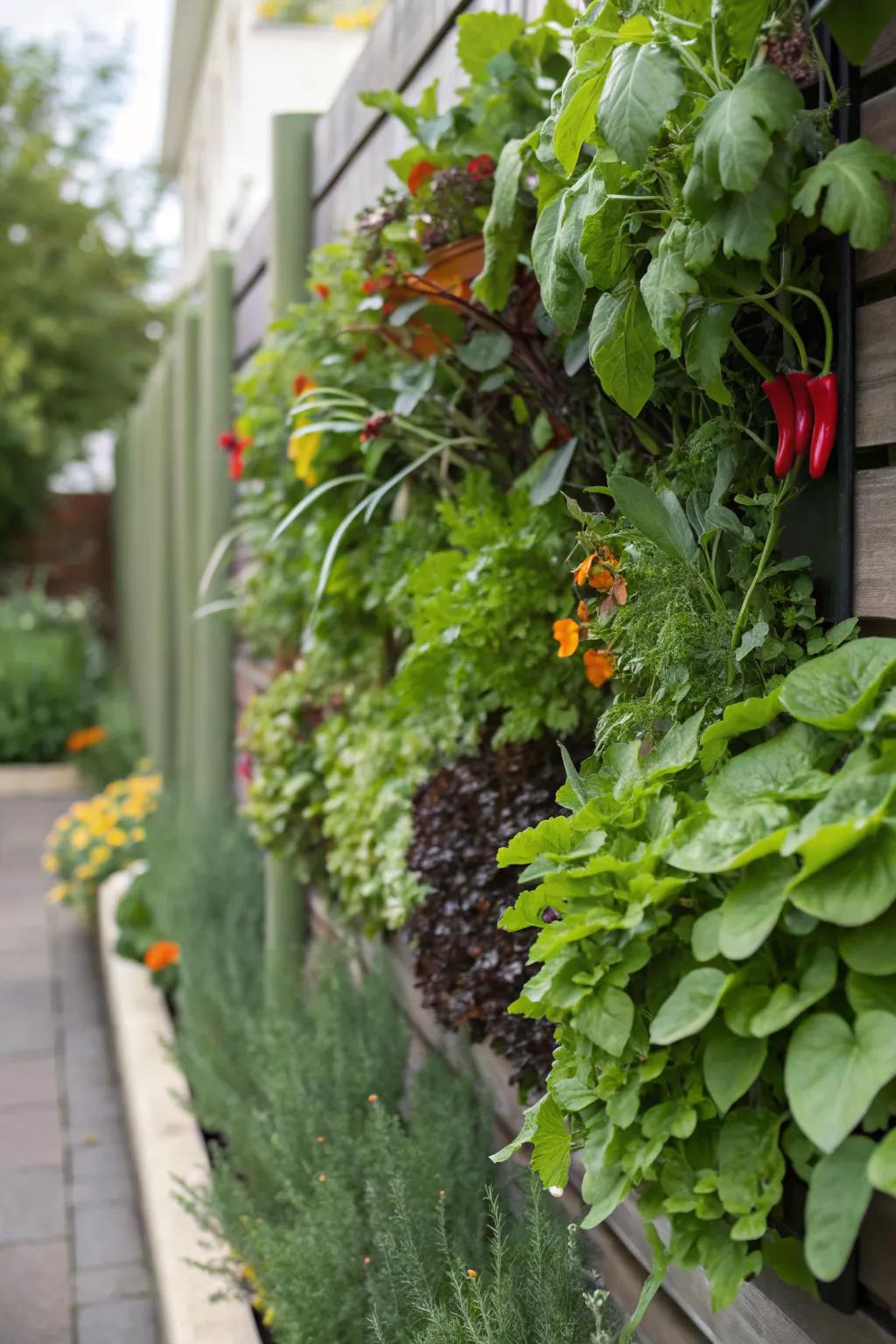 Edible walls provide fresh produce and save space.