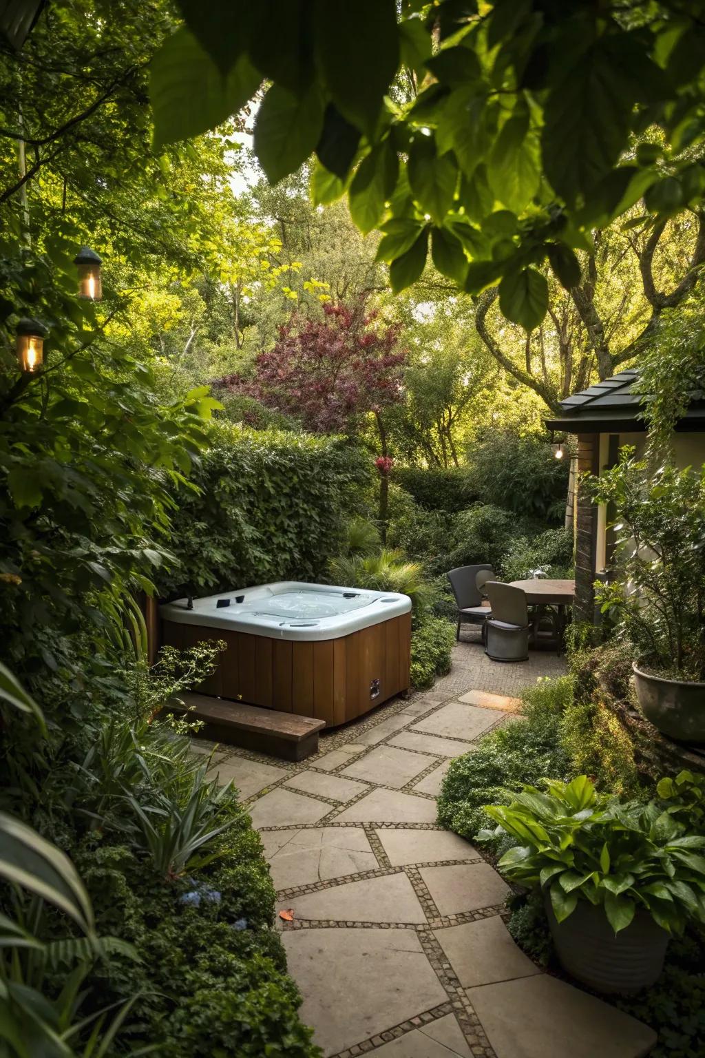 A secret garden escape offers a private retreat for tranquility.