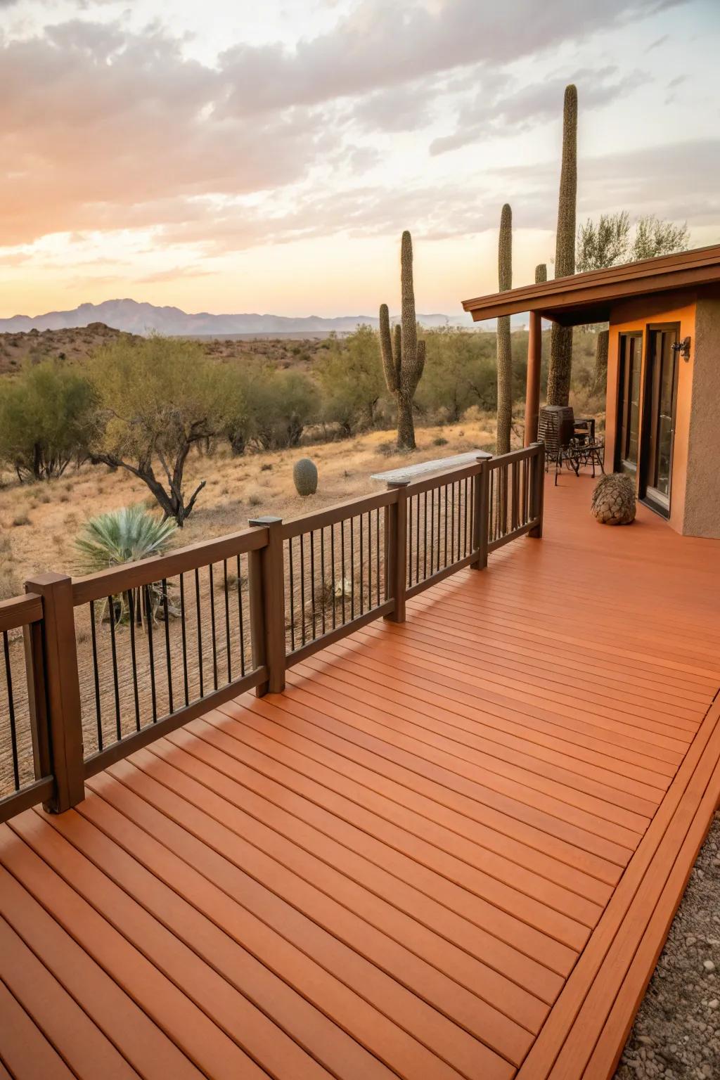 Burnt orange and taupe offer sun-kissed desert vibes.