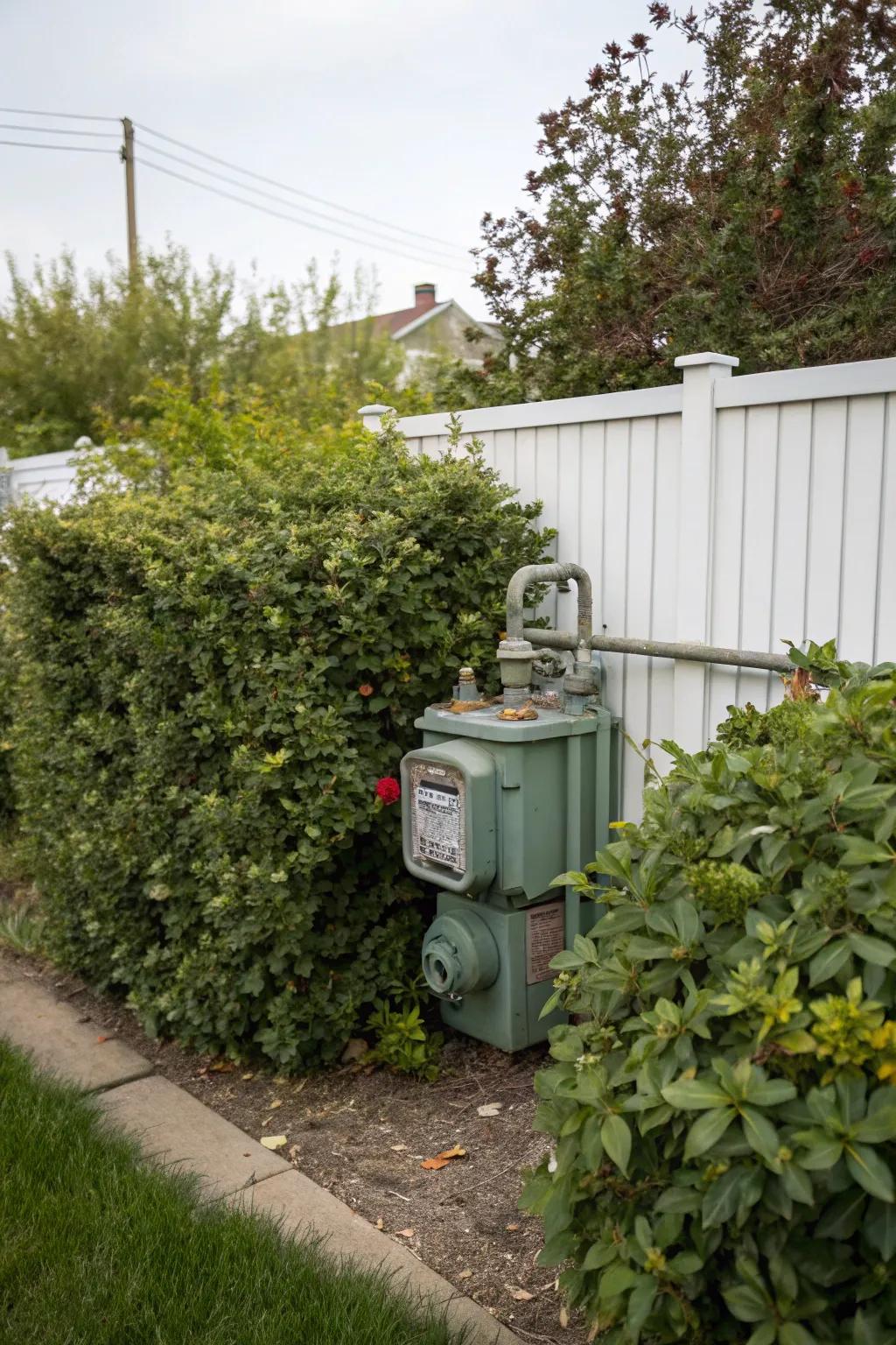 Bushes provide a lush, natural way to hide a gas meter.