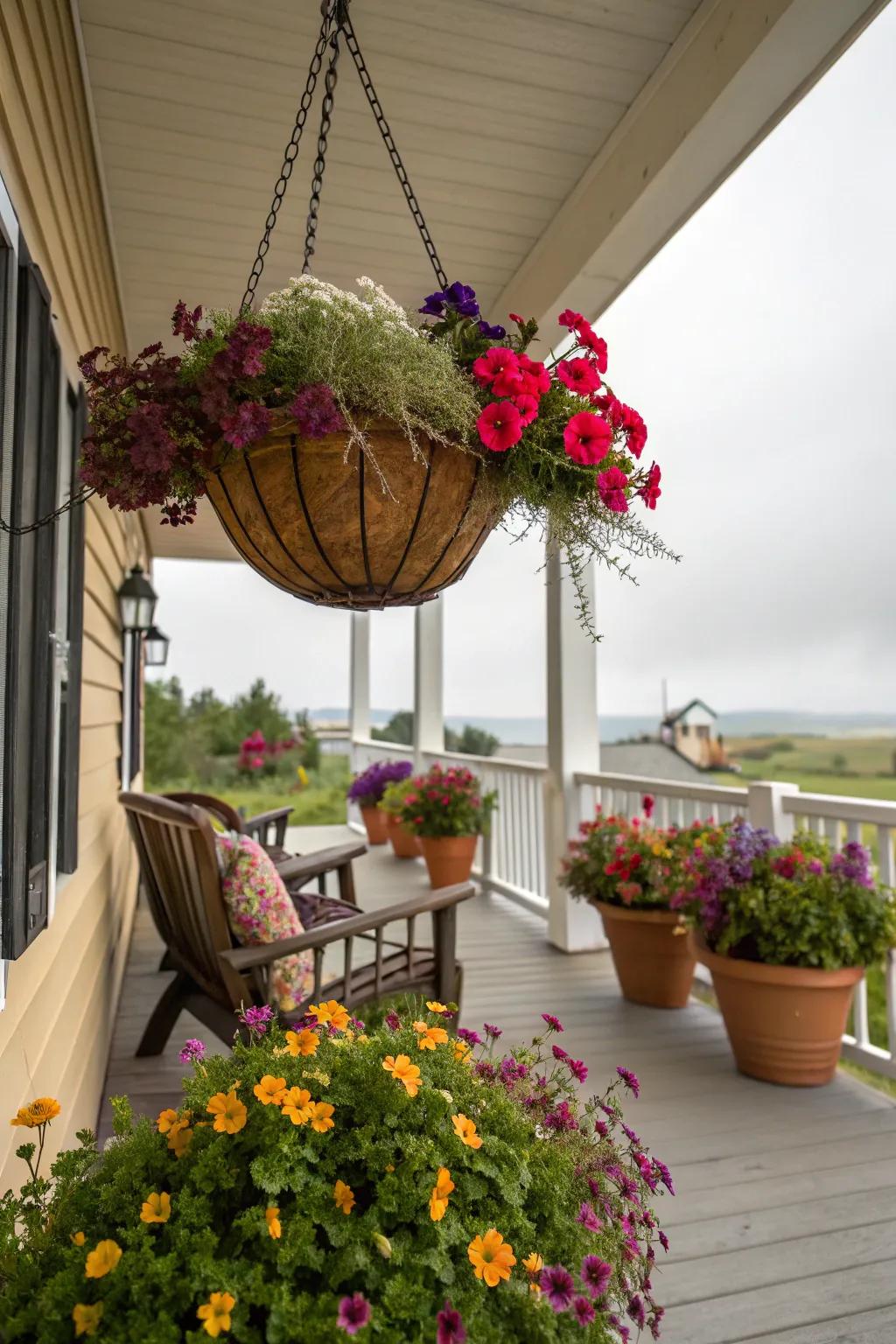 Laid-back wildflower hanging basket.