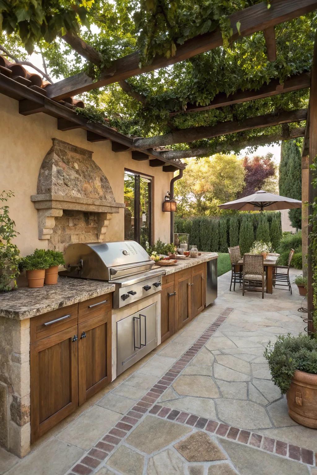 An outdoor kitchen enhances dining experiences in your garden.