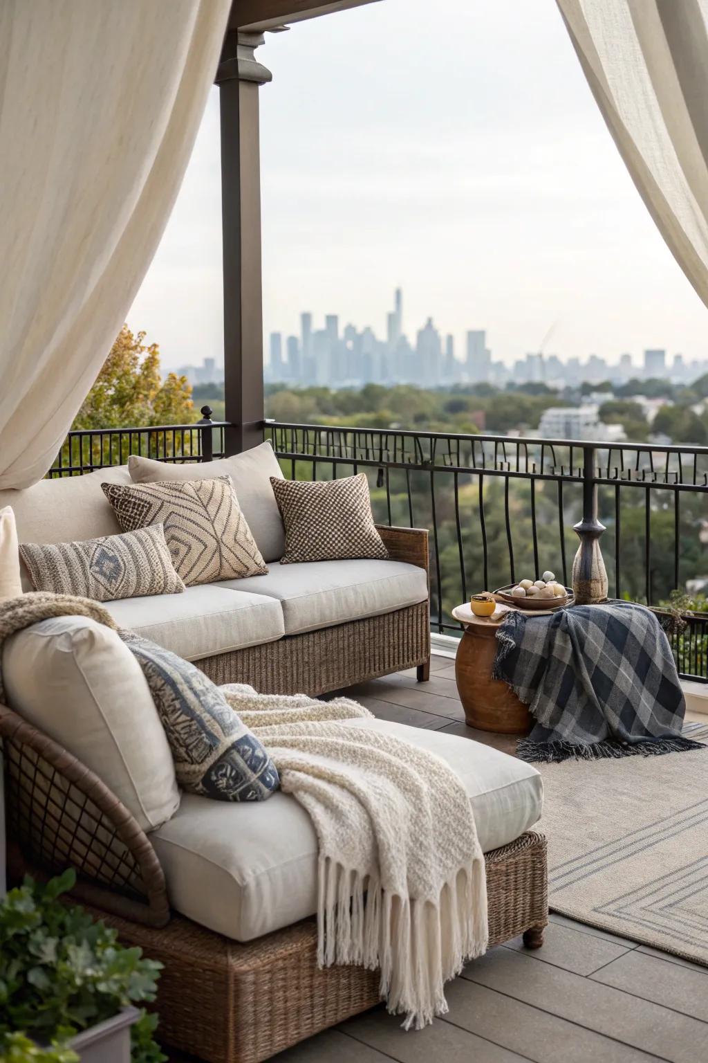 Durable fabrics ensure your balcony decor lasts through the seasons.