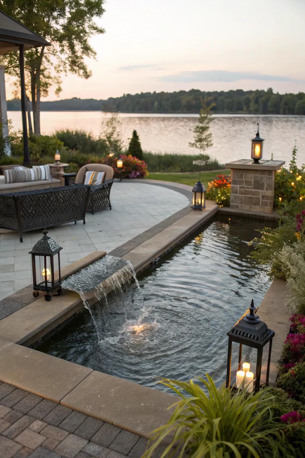 A water feature creating a calming soundscape for the patio.