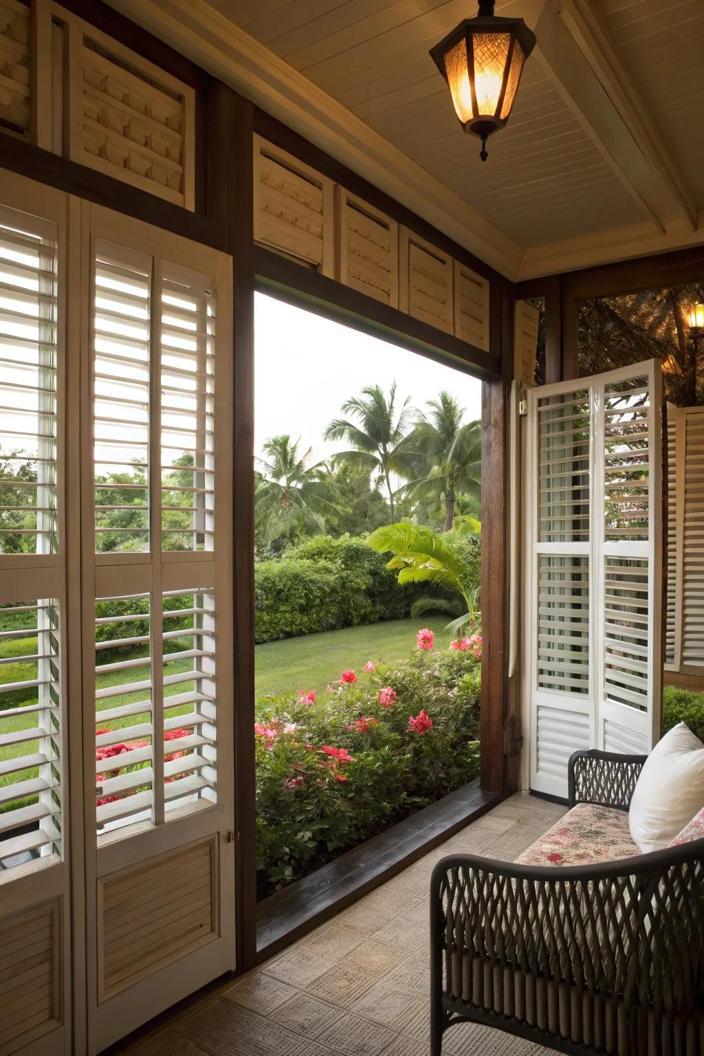Recycled materials like old shutters add unique privacy solutions.