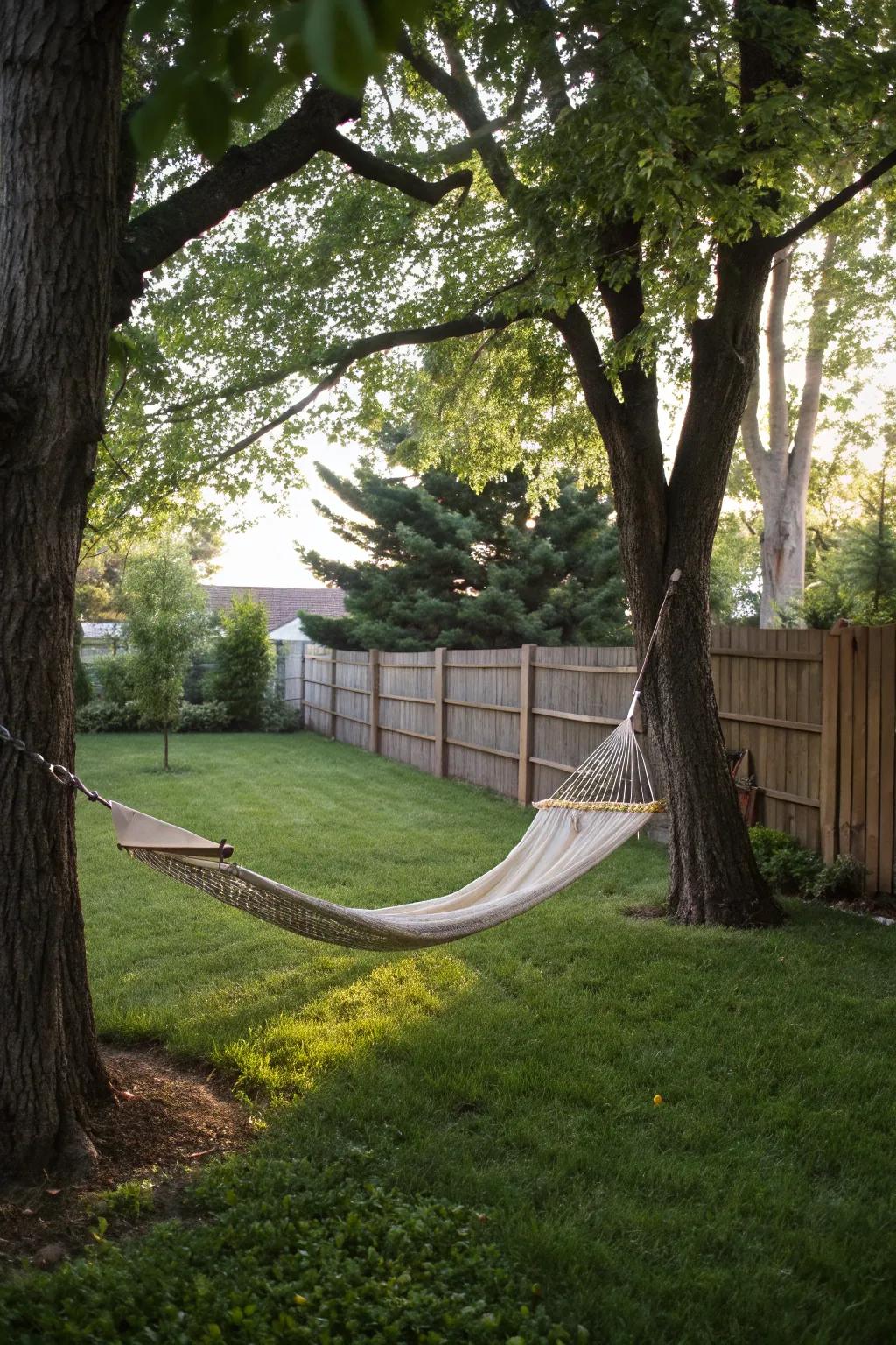 A hammock offers a relaxing retreat in the comfort of your side yard.