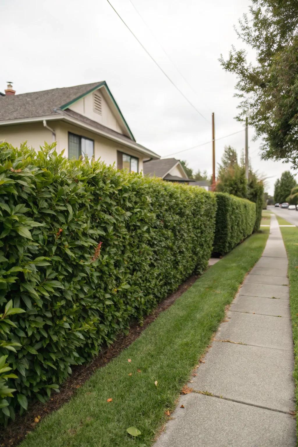 English Laurel offers dense, evergreen privacy with little maintenance.