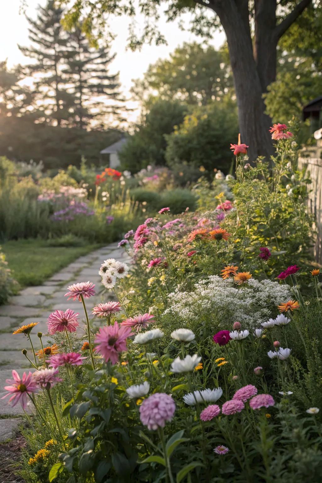 Self-seeding flowers providing a perennial display without the effort.