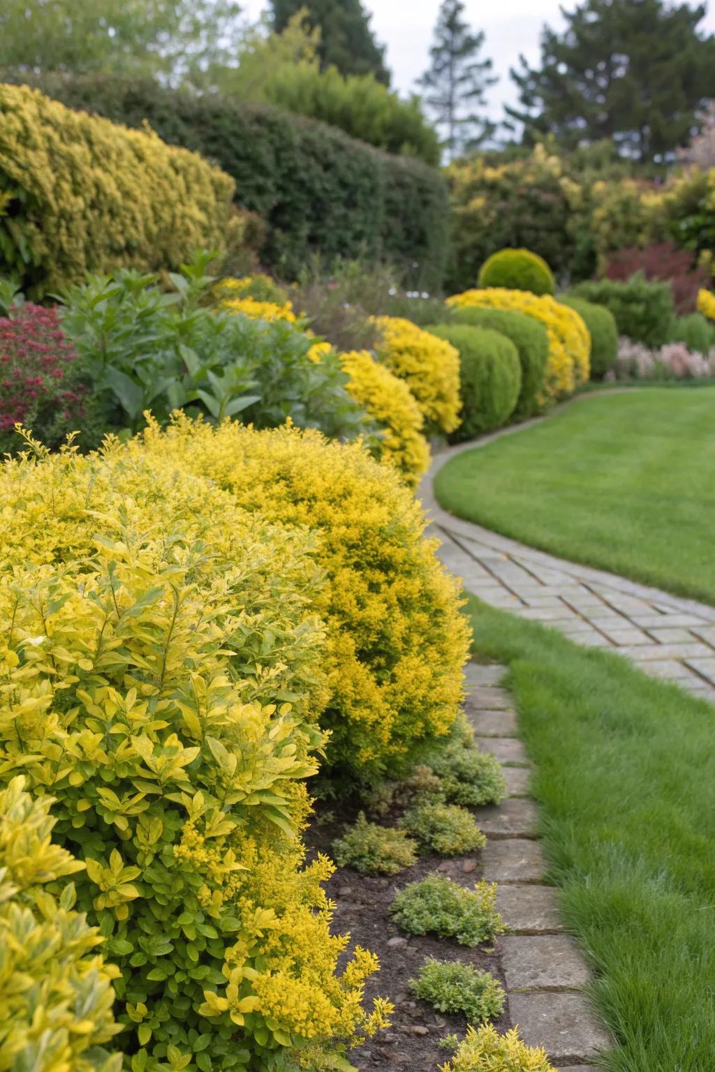 Golden Euonymus adds bright, low-maintenance foliage.