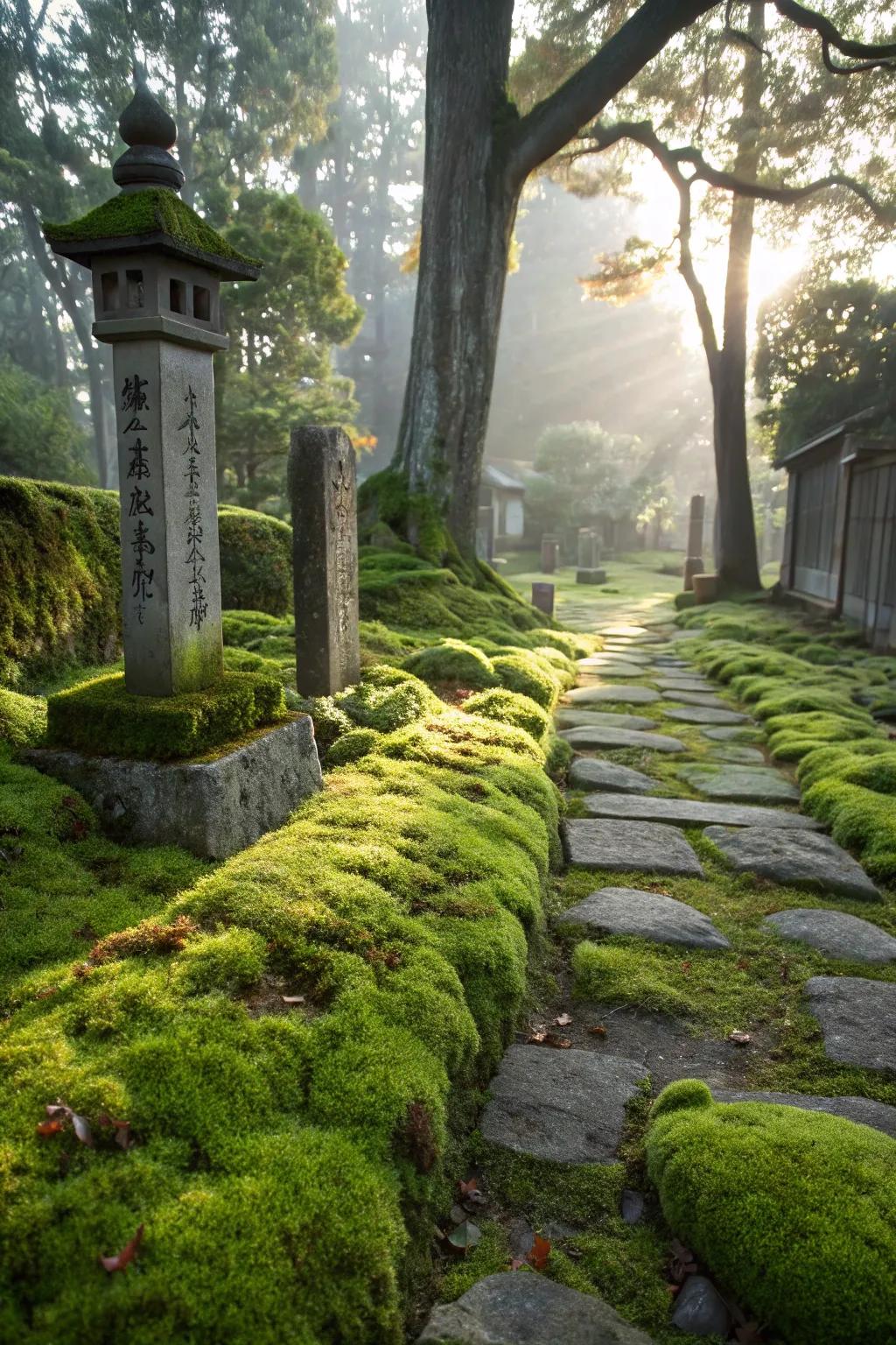 Eco-friendly moss adds a soft touch to the memorial garden.