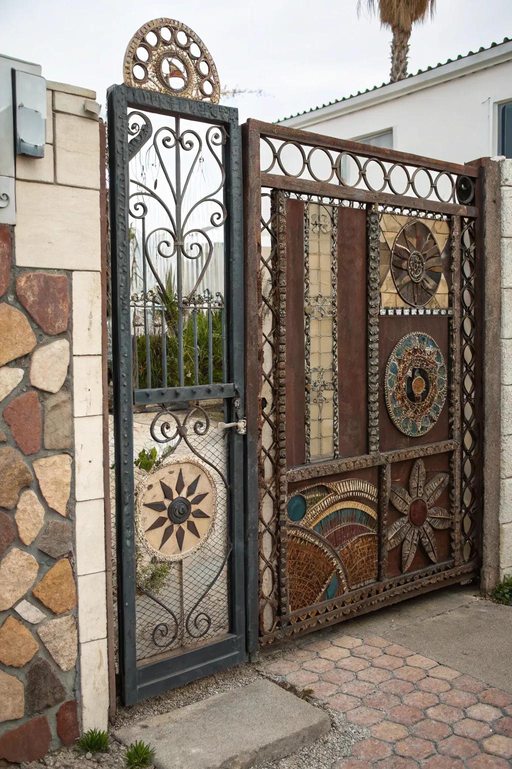 Eclectic gate design combines multiple styles for a unique look