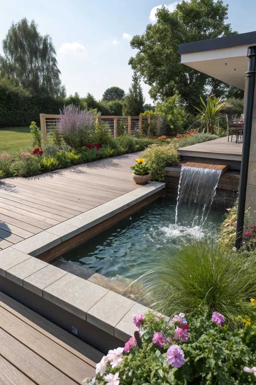 A water feature adds tranquility and elegance to your deck.