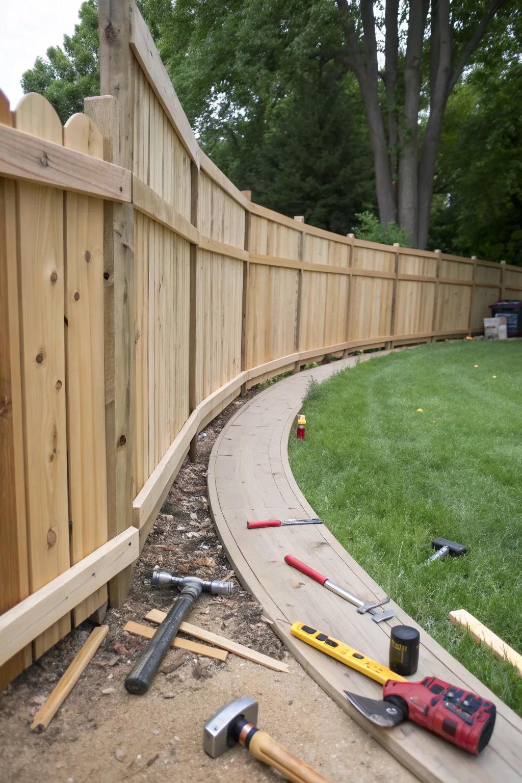 A DIY curved fence project, showcasing the potential for a unique and personal garden addition.