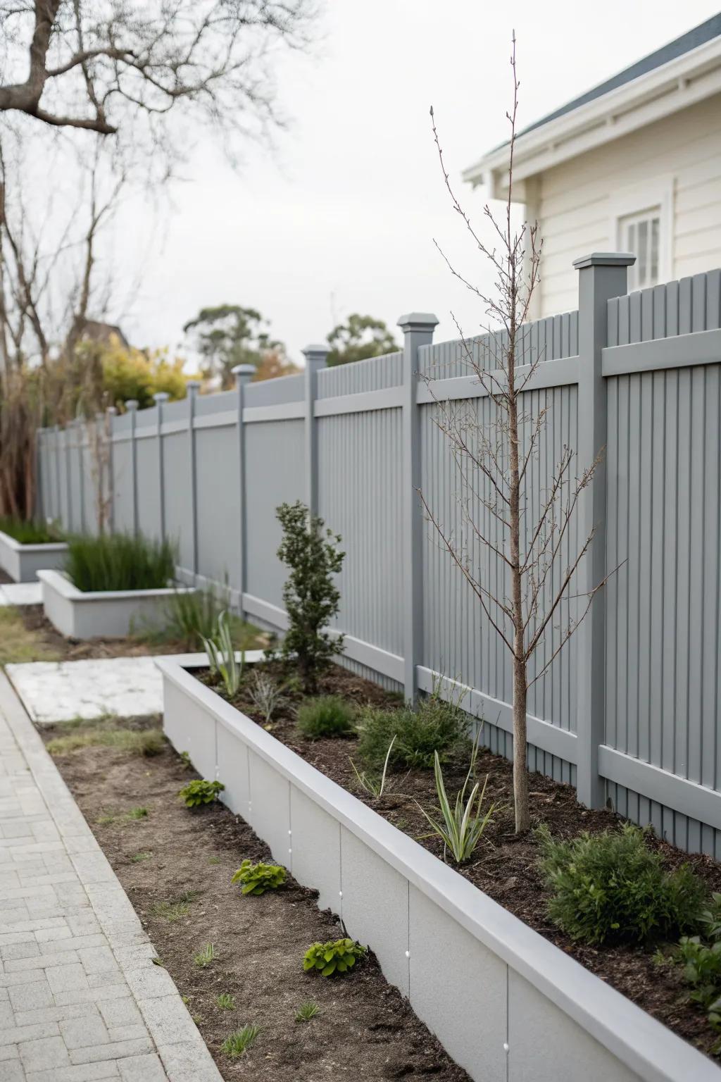 Monochrome fences bring simplicity and elegance to modern gardens.