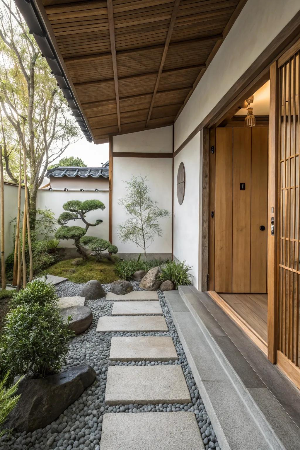 A Zen corner offers a peaceful retreat on this small porch.