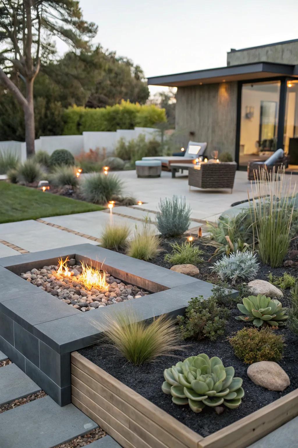 A fire pit extends outdoor usability and provides a cozy gathering spot.