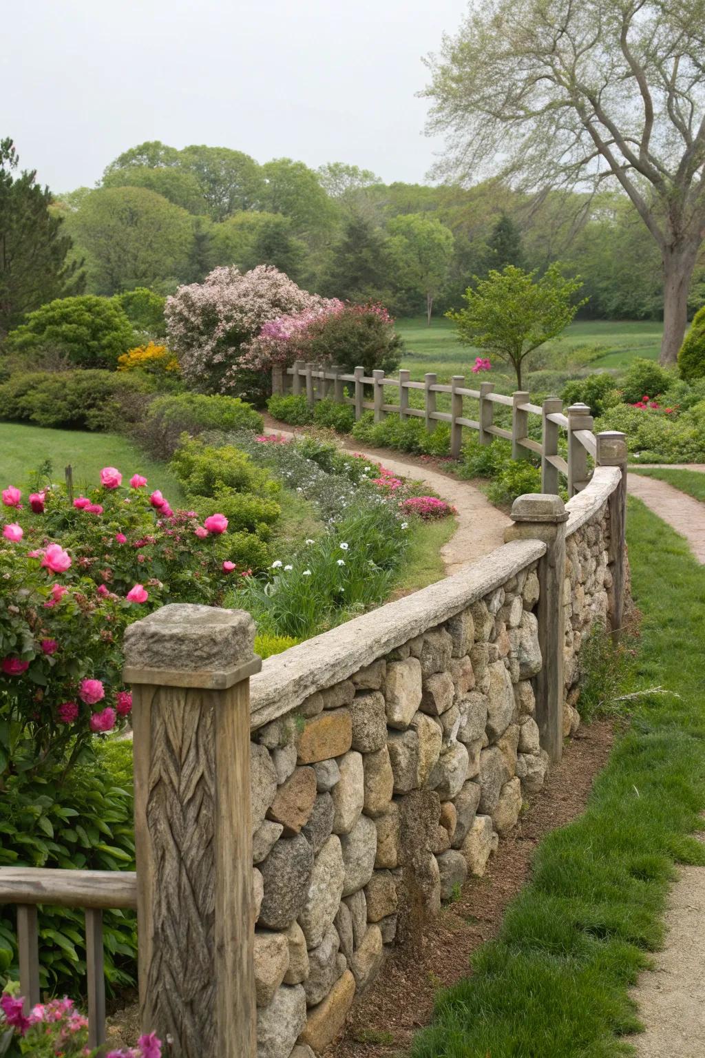 Stone integration adds a rustic and organic touch to your fence design.