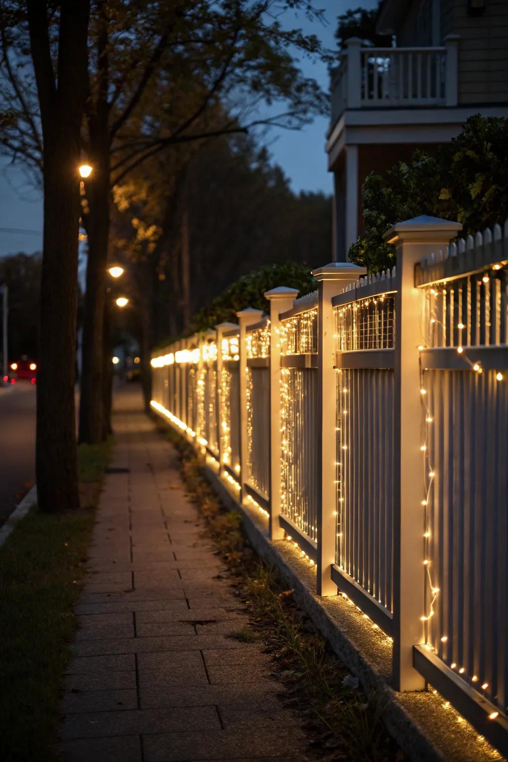 Warm LED lighting integrated in modern fence