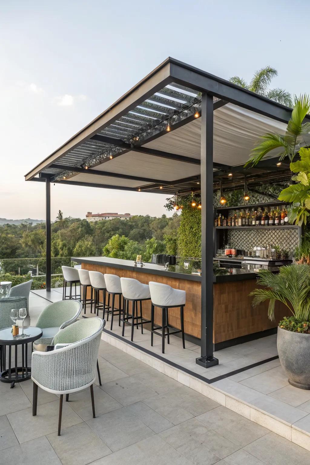 A roofed bar ensures all-weather enjoyment and comfort.