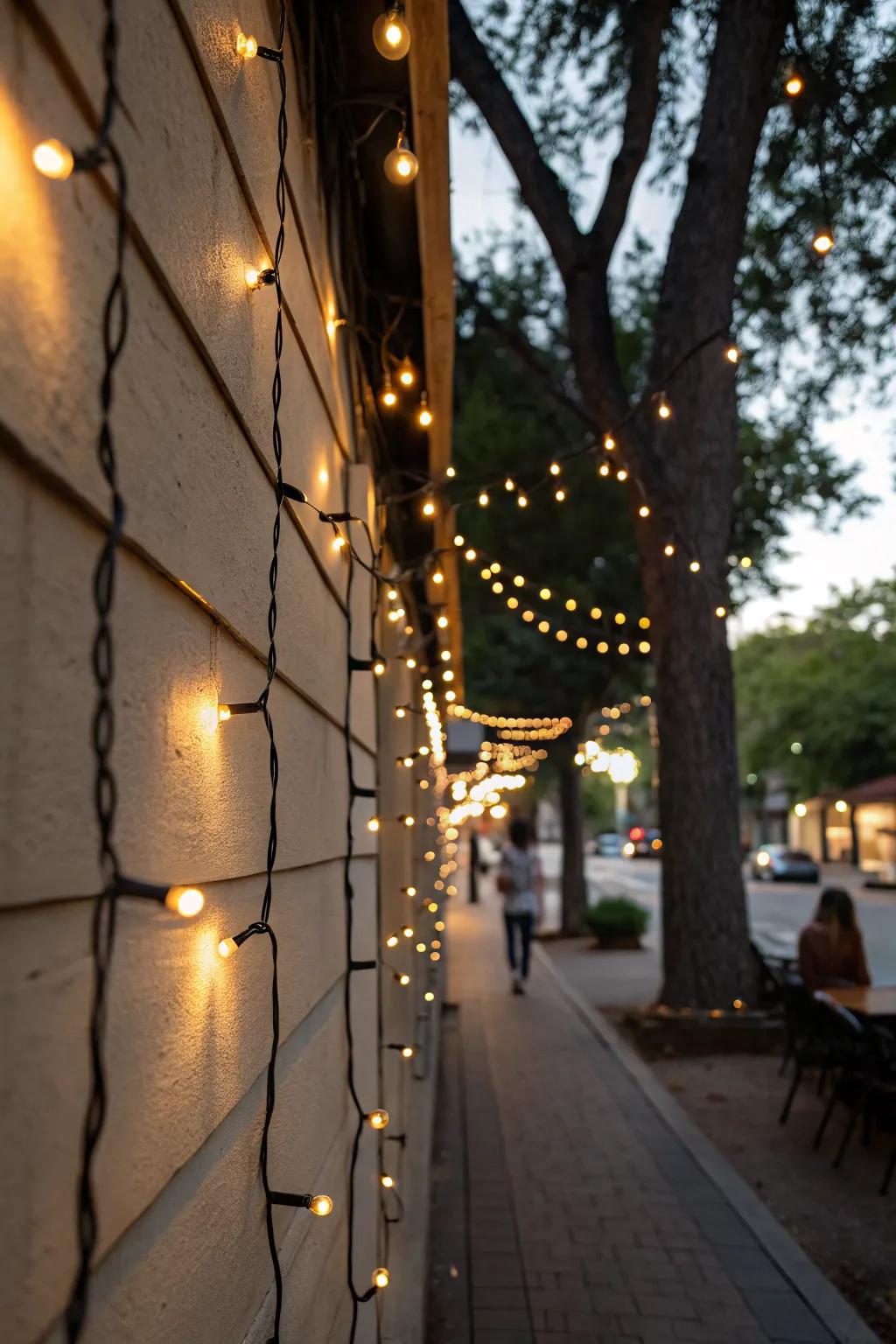 String lights add a magical touch to outdoor evenings.
