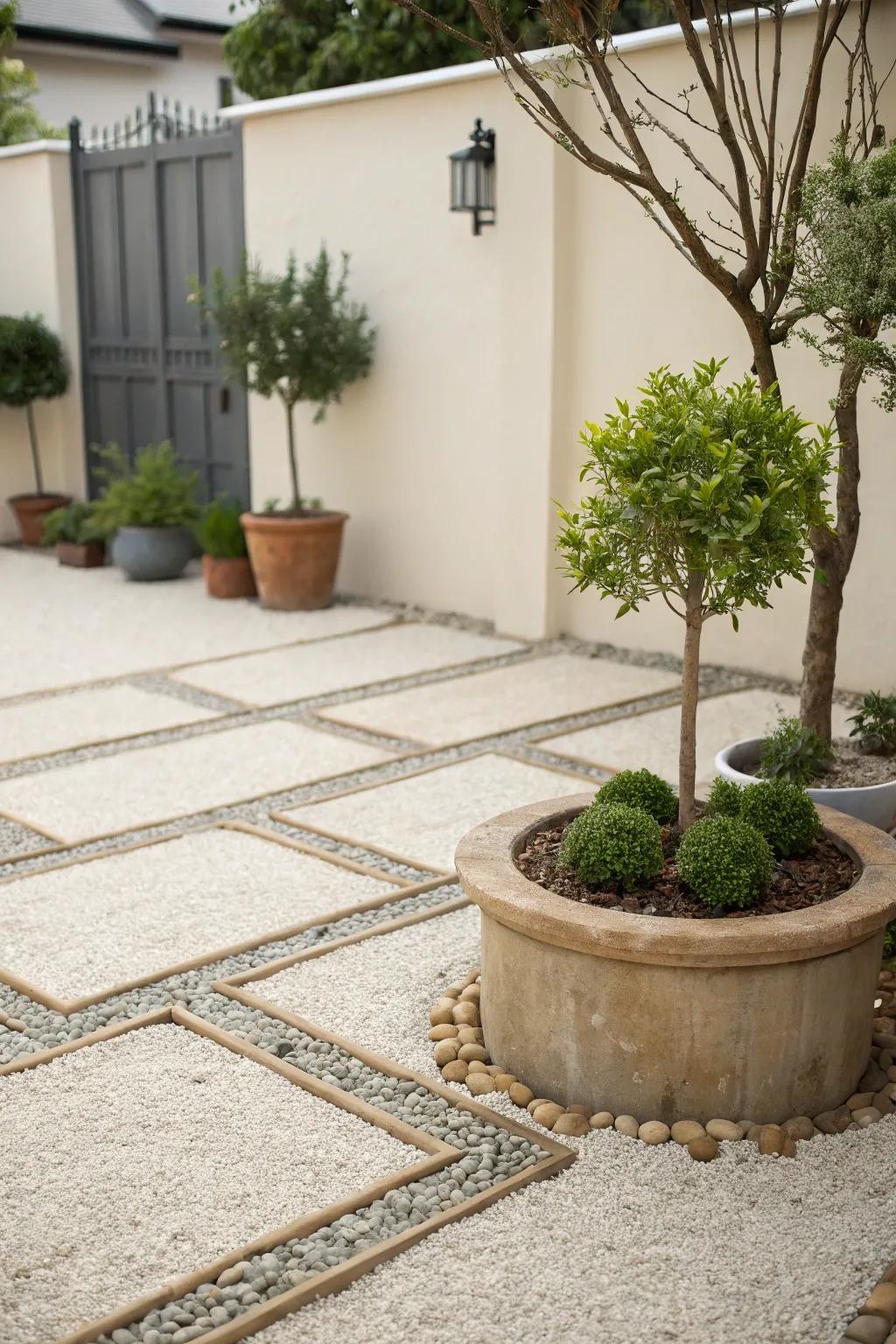 A Zen garden style brings tranquility and simplicity.