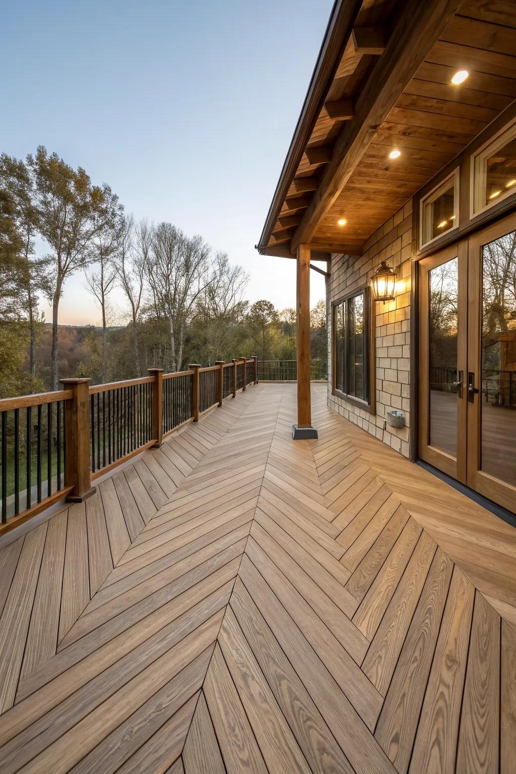 A herringbone pattern adding elegance to the deck.