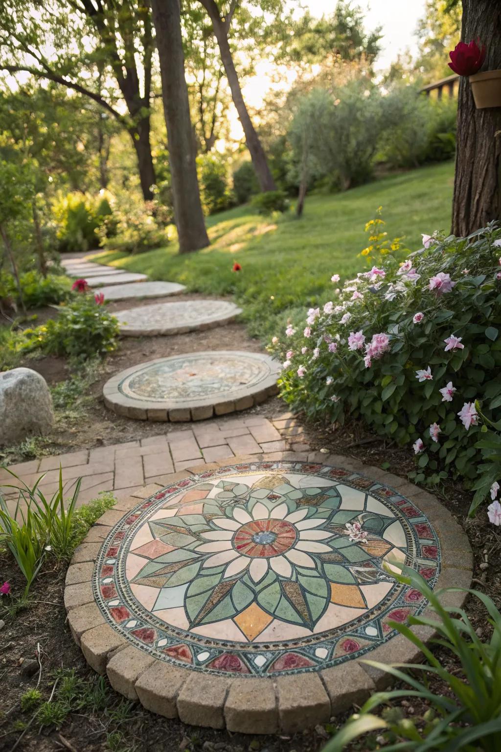 Mandala mosaic stones bring peace and harmony to garden spaces