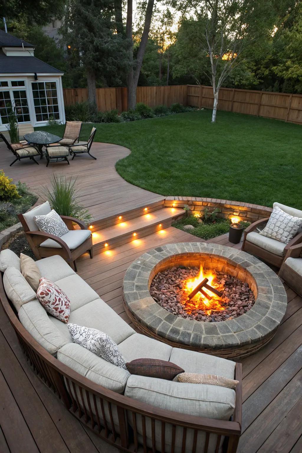 Create a private retreat with a sunken fire pit and lounge area.