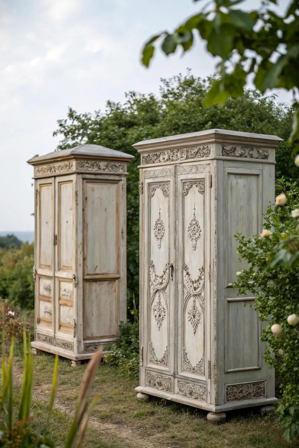 Add character and warmth to your outdoors with vintage-style cabinets that tell a story.