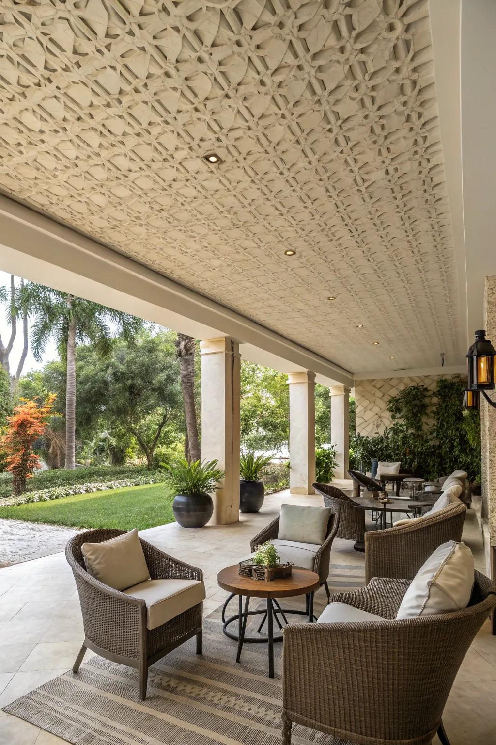 Enhance depth with a textured ceiling.