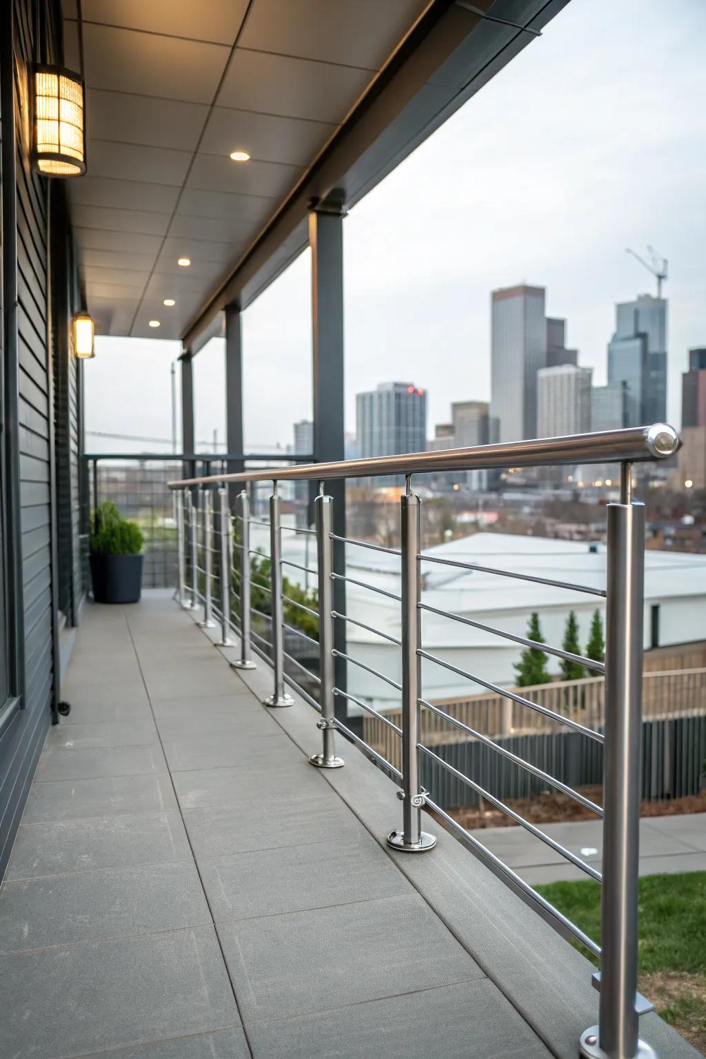 Metal pipes offer a trendy industrial touch to railings.