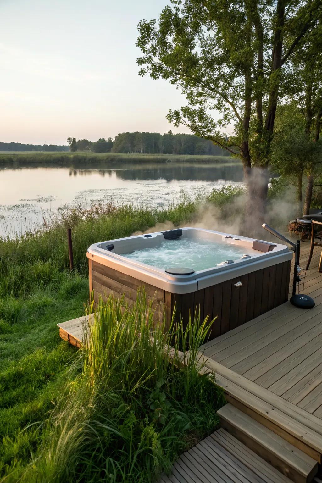 A waterside deck offers stunning views and a seamless connection to nature.