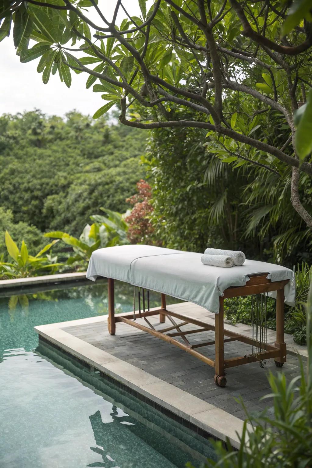 A floating massage table offers a unique relaxation experience.