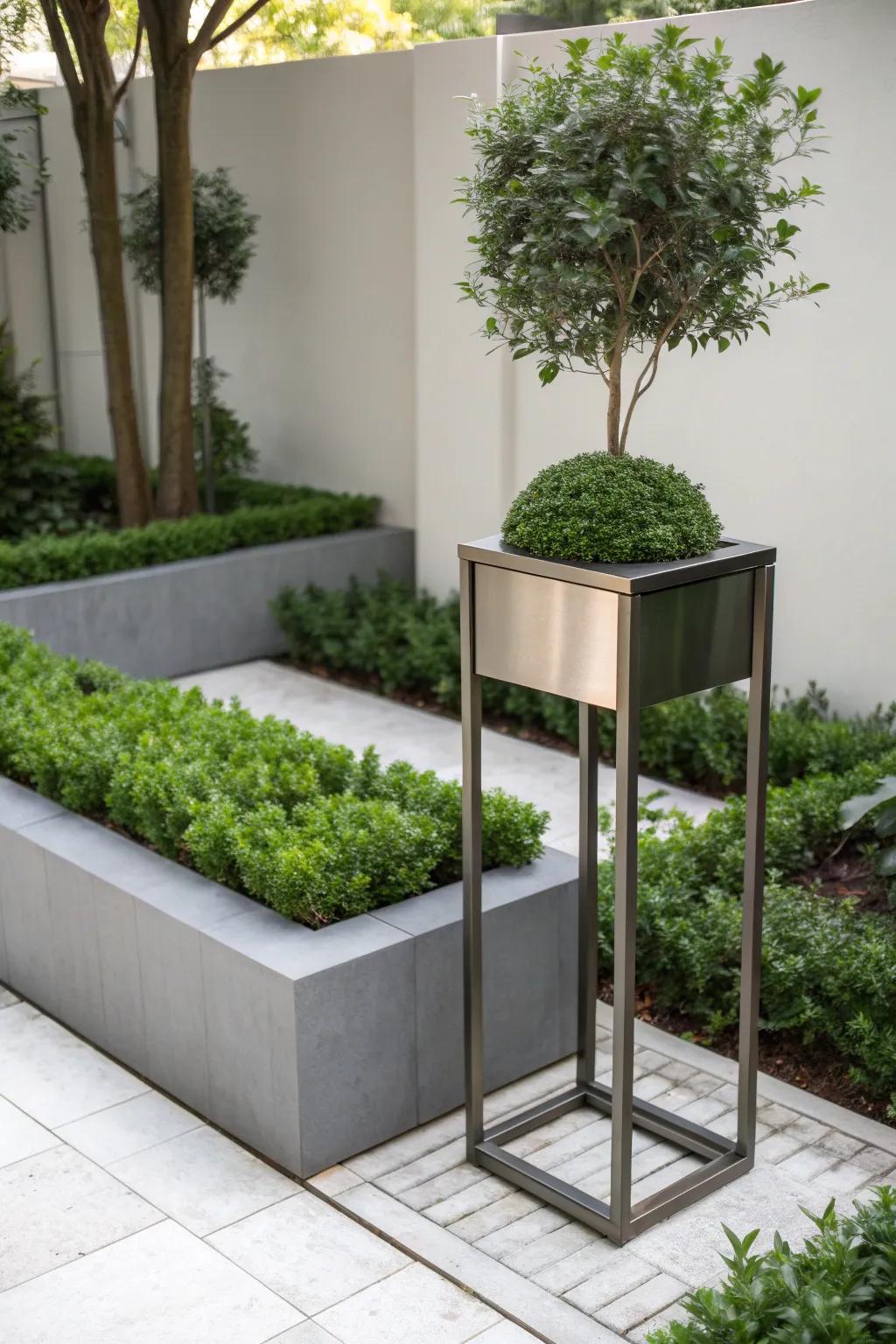 Contemporary sleekness with the modern metal box stand.