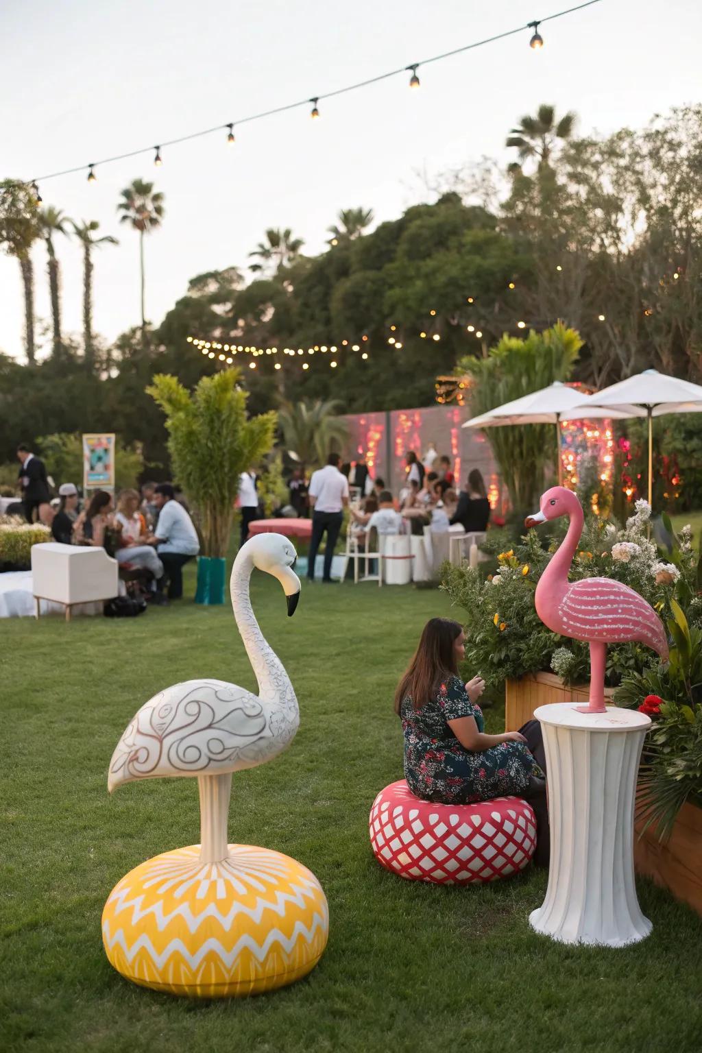 Garden sculptures add surprise and intrigue to the setting.