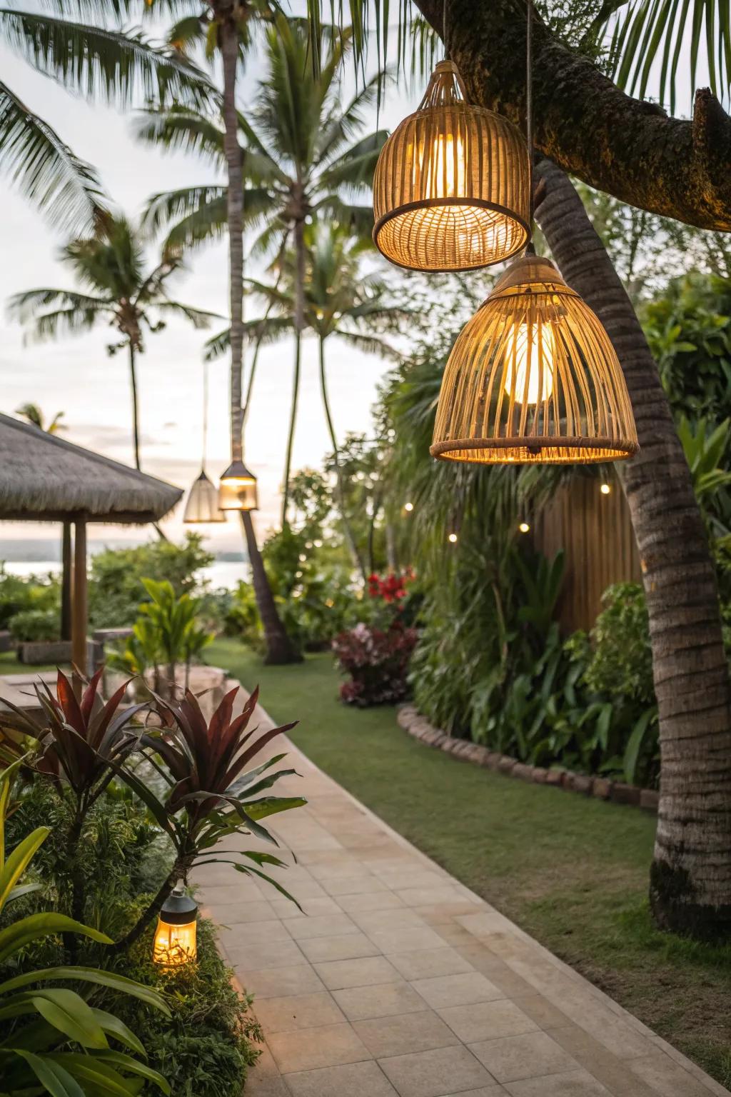 Escape to paradise with bamboo pendants.
