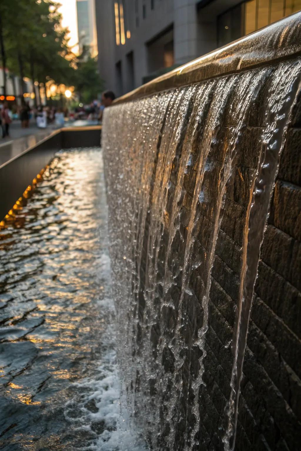 A textured metal waterfall adds contemporary flair to your garden.
