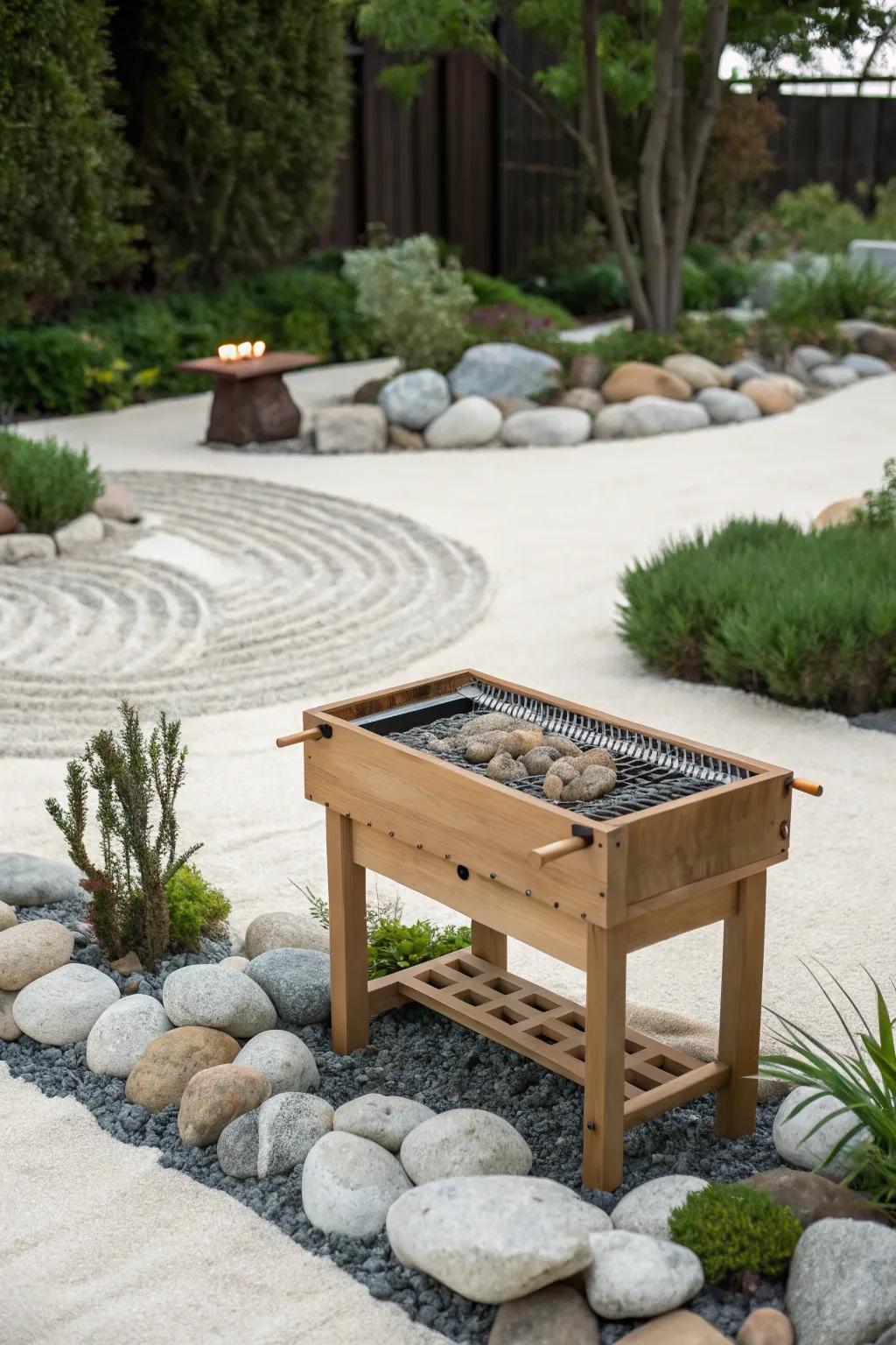 A Zen-inspired grill area promotes relaxation and tranquility.
