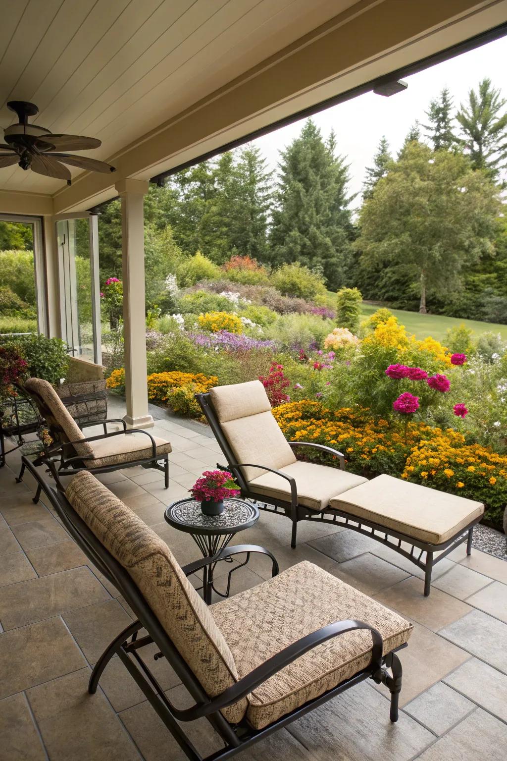 Adaptable convertible chairs providing multifunctional seating options on a dynamic patio.