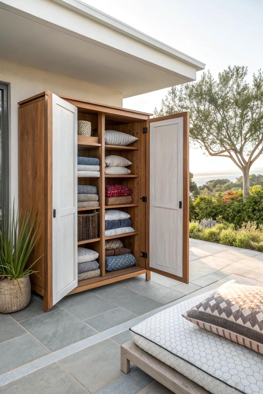 Tailor your patio with customized cabinets for seamless cushion storage.