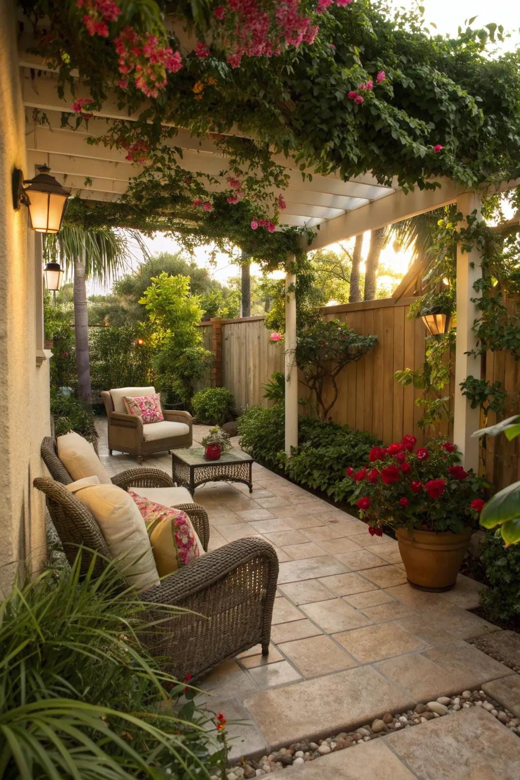 A patio with hidden spots for private relaxation.
