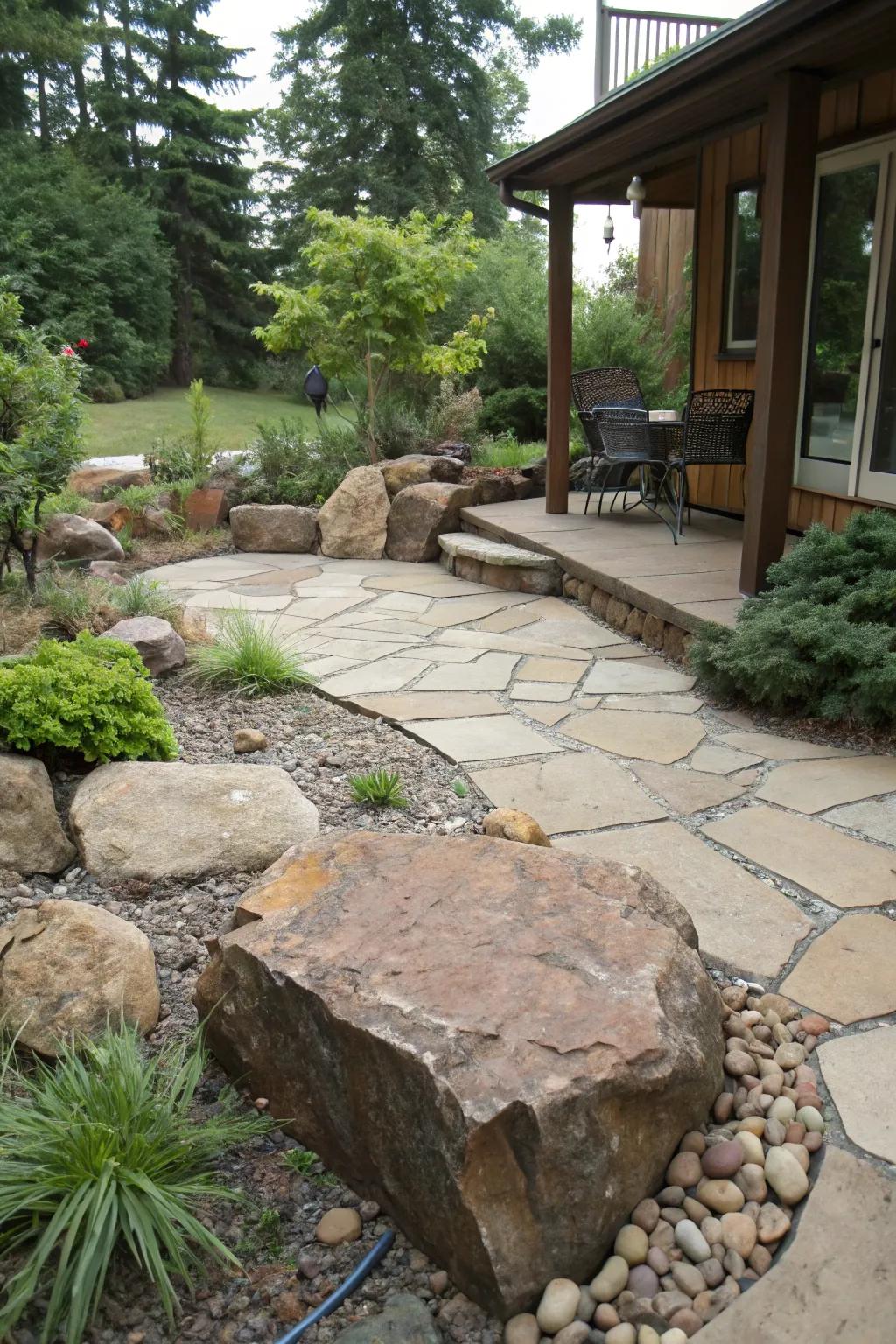 Create a rugged look with rock garden borders.