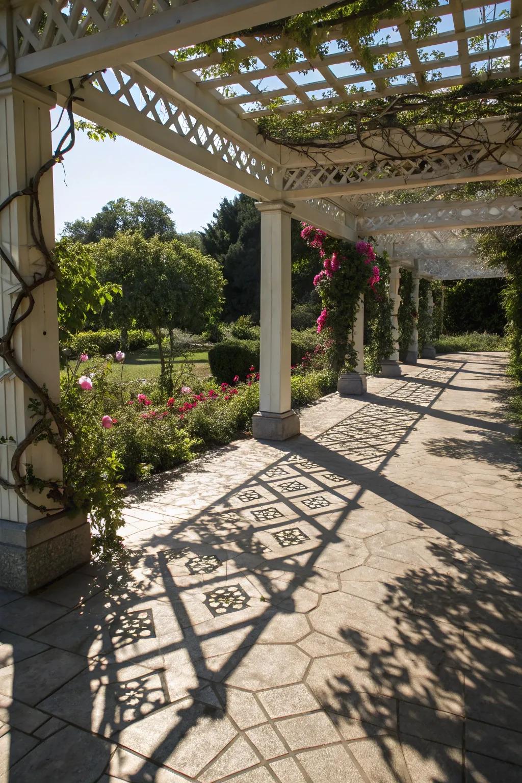 Creative cut patterns in the roof offer artful shade and visual intrigue.