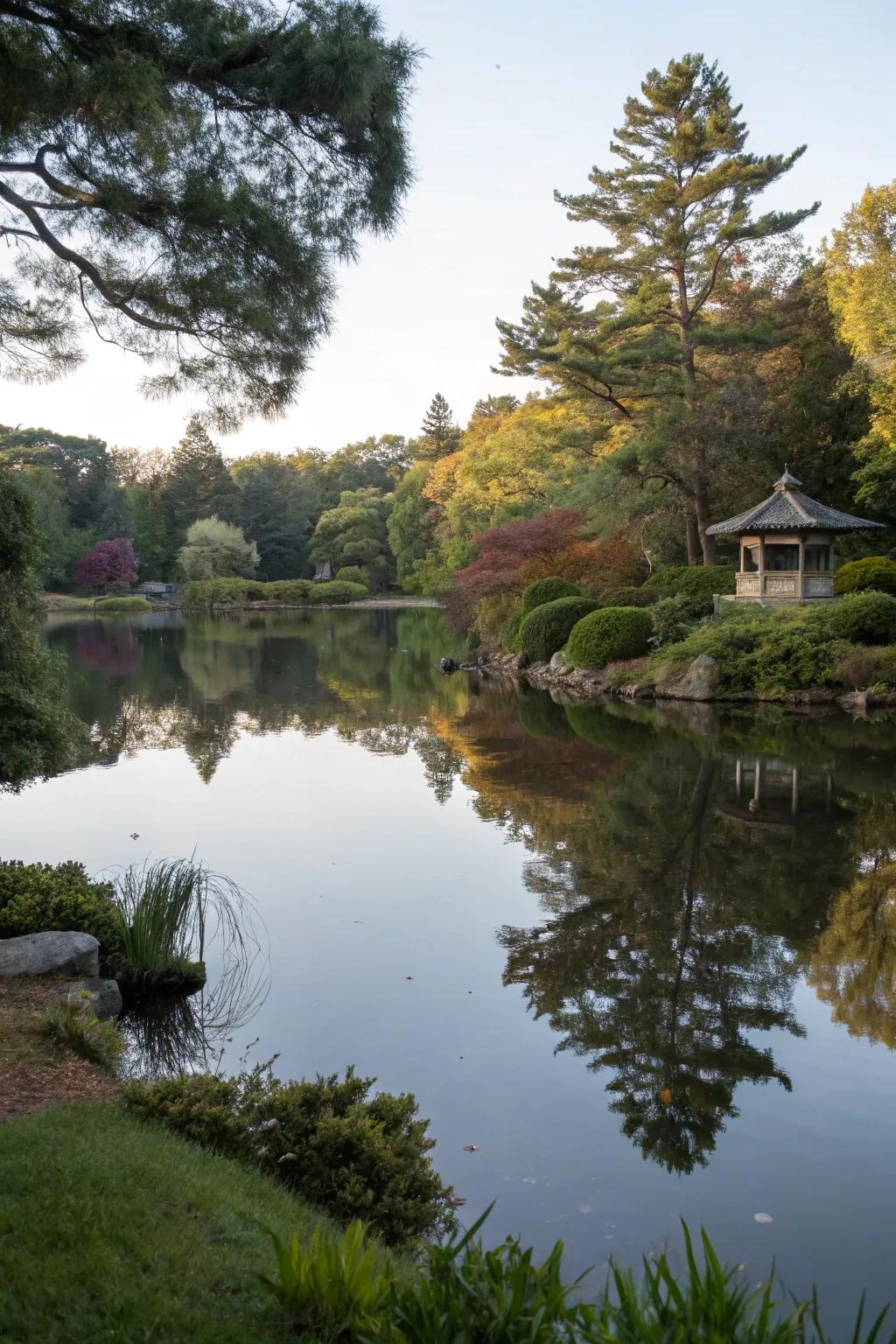 Expand your pond's beauty with reflective mirror art.