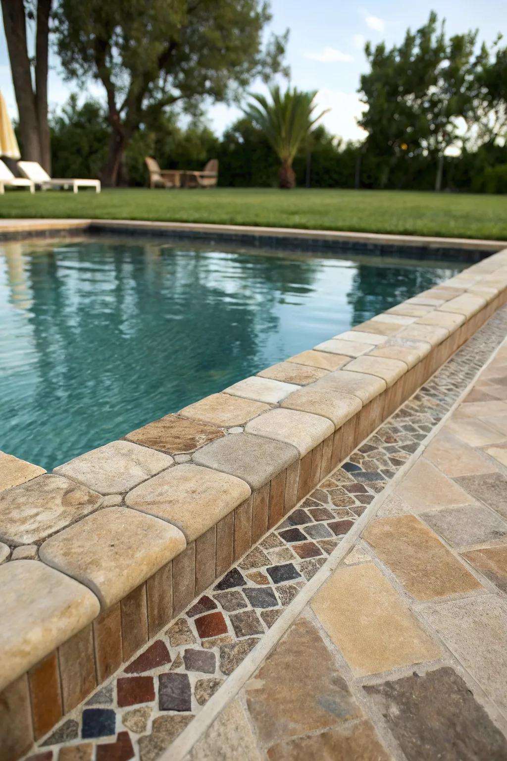 Eco-friendly tiles offer sustainable poolside beauty.