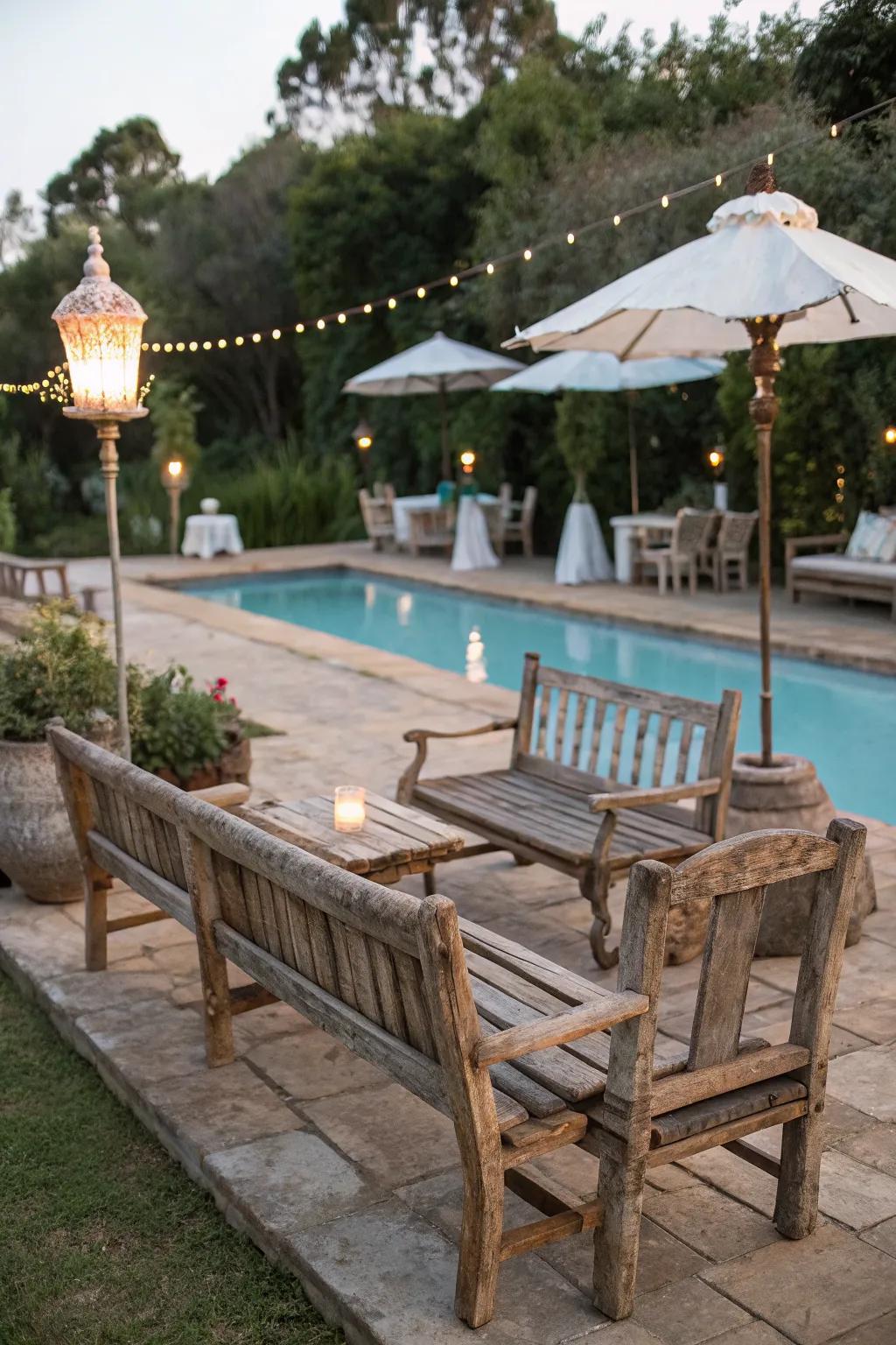 Rustic elements add charm and character to your pool patio.